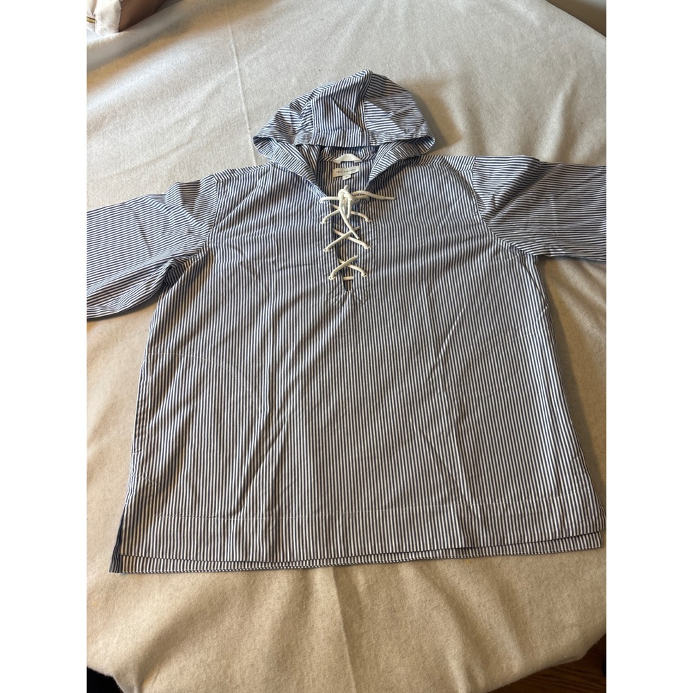 Free Assembly Striped Hoodie Top Womens XL Blue White Lace Up Organic Cotton Exc